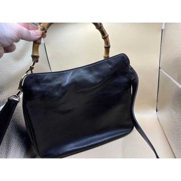 Authentic GUCCI Vintage Brown Leather Large Bamboo Satchel 2way Detachable Strap - Picture 3 of 13